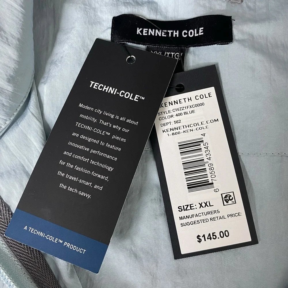 Kenneth Cole Techni-Cole Mens XXL Blue Quarter Zip Windbreaker Anorak Jacket